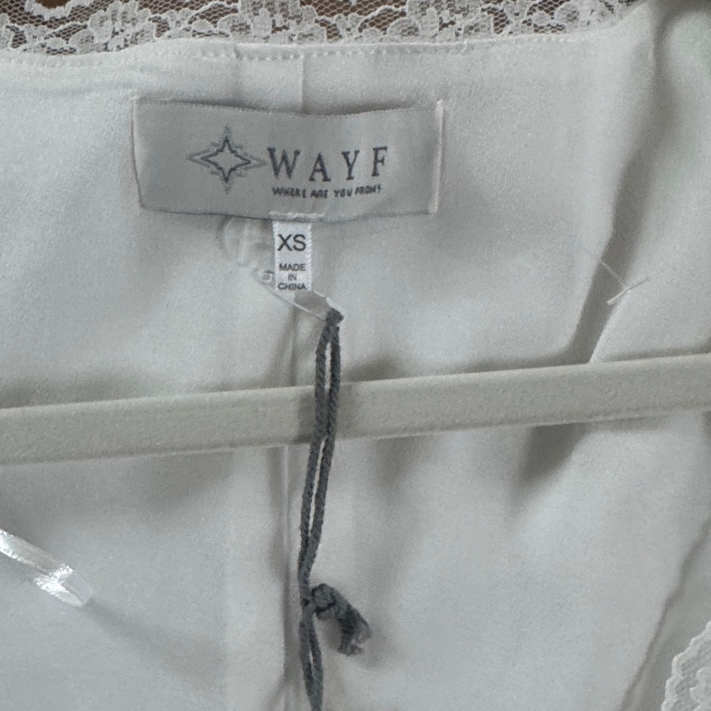 NWT Wayf White Lace-Trim Square Neck Dress with Puff Sleeves - Picture 3 of 6